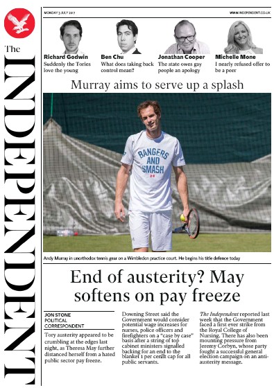 The Independent (UK) Newspaper Front Page for 3 July 2017
