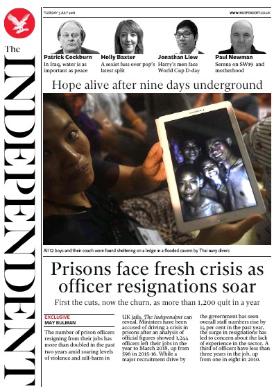 The Independent (UK) Newspaper Front Page for 3 July 2018