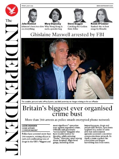 The Independent (UK) Newspaper Front Page for 3 July 2020