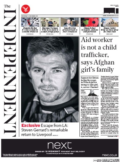 The Independent Newspaper Front Page for 4 November 2015