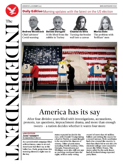 The Independent Newspaper Front Page for 4 November 2020