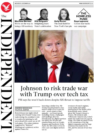 The Independent Newspaper Front Page for 4 December 2019