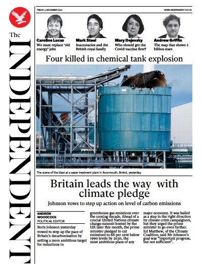 The Independent Newspaper Front Page for 4 December 2020