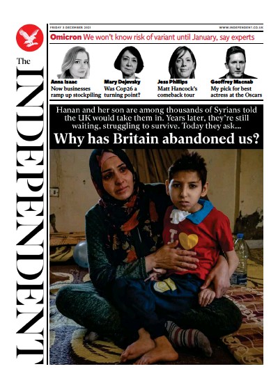 The Independent (UK) Newspaper Front Page for 4 December 2021
