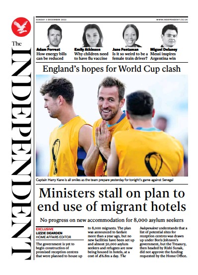 The Independent Newspaper Front Page for 4 December 2022