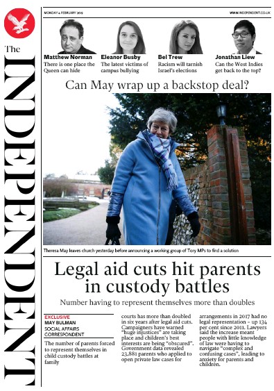 The Independent Newspaper Front Page for 4 February 2019