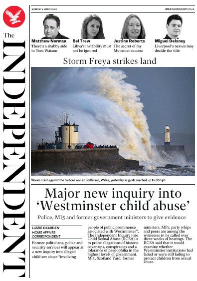The Independent Newspaper Front Page for 4 March 2019