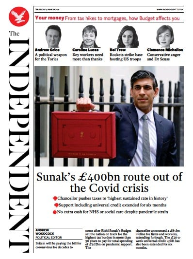 The Independent (UK) Newspaper Front Page for 4 March 2021