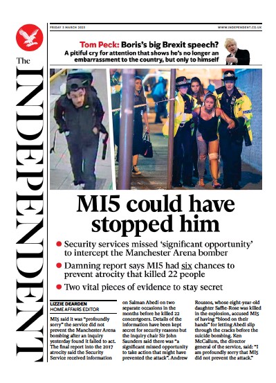 The Independent (UK) Newspaper Front Page for 4 March 2023