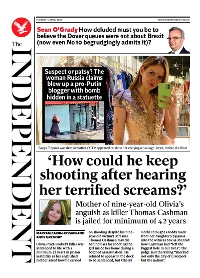The Independent (UK) Newspaper Front Page for 4 April 2023