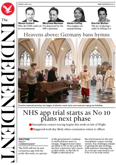 The Independent Newspaper Front Page for 4 May 2020