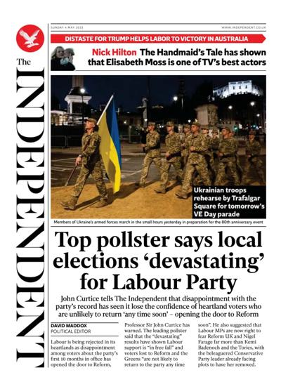 The Independent (UK) Newspaper Front Page for 4 May 2025
