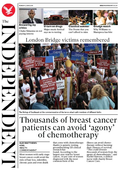 The Independent Newspaper Front Page for 4 June 2018