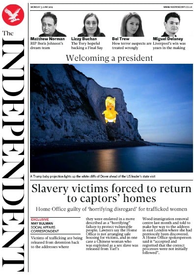 The Independent Newspaper Front Page for 4 June 2019