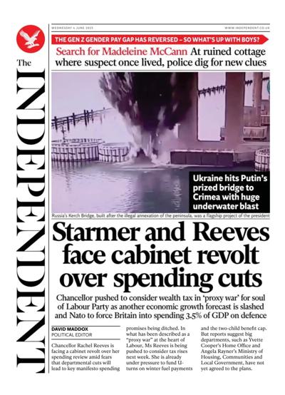 The Independent (UK) Newspaper Front Page for 4 June 2025