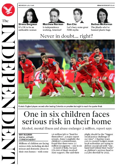 The Independent Newspaper Front Page for 4 July 2018