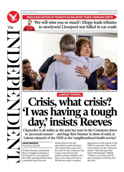 The Independent (UK) Newspaper Front Page for 4 July 2025