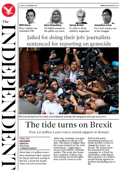 The Independent Newspaper Front Page for 4 September 2018