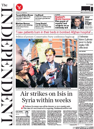 The Independent Newspaper Front Page for 5 October 2015