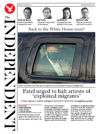The Independent Newspaper Front Page for 5 October 2020