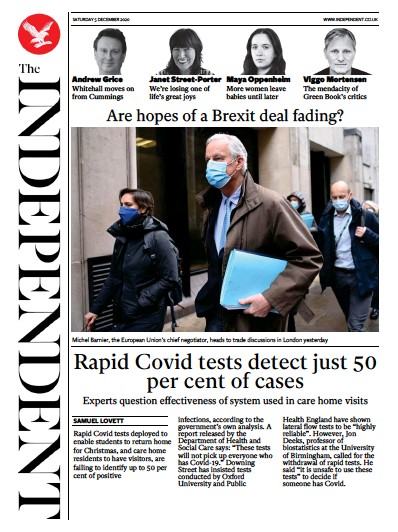The Independent (UK) Newspaper Front Page for 5 December 2020