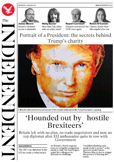 The Independent (UK) Newspaper Front Page for 5 January 2017