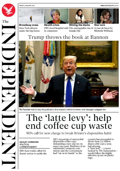 The Independent Newspaper Front Page for 5 January 2018