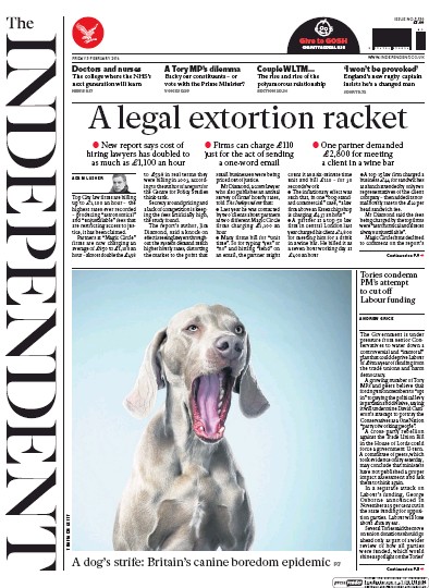 The Independent Newspaper Front Page for 5 February 2016