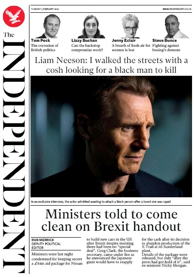 The Independent Newspaper Front Page for 5 February 2019