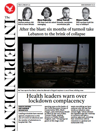 The Independent Newspaper Front Page for 5 February 2021