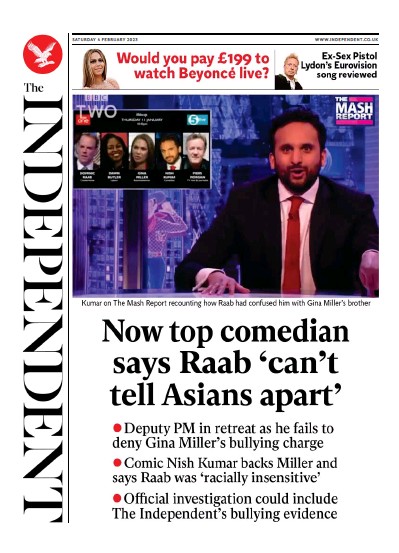 The Independent (UK) Newspaper Front Page for 5 February 2023