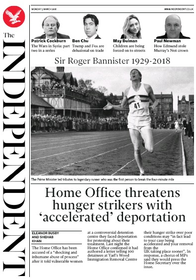 The Independent Newspaper Front Page for 5 March 2018