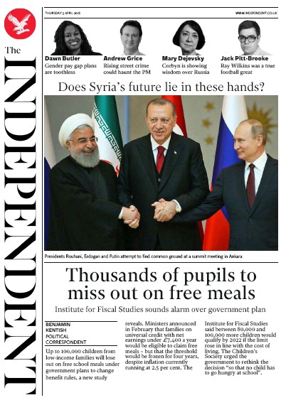The Independent Newspaper Front Page for 5 April 2018