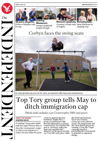 The Independent Newspaper Front Page for 5 May 2017