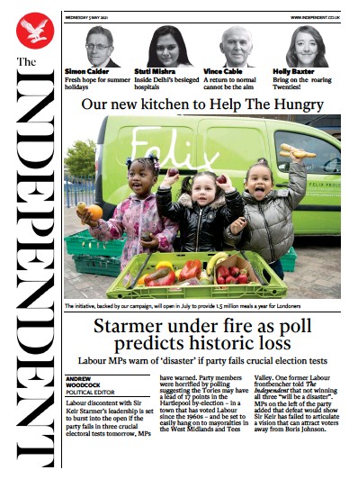 The Independent Newspaper Front Page for 5 May 2021