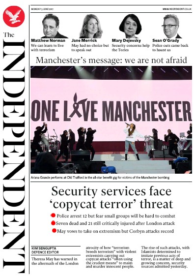 The Independent Newspaper Front Page for 5 June 2017