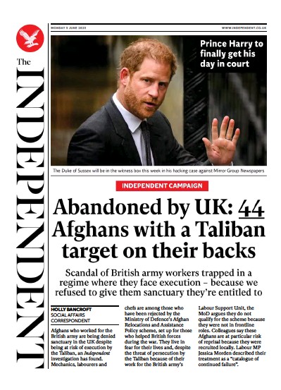 The Independent Newspaper Front Page for 5 June 2023