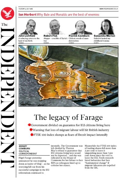 The Independent (UK) Newspaper Front Page for 5 July 2016