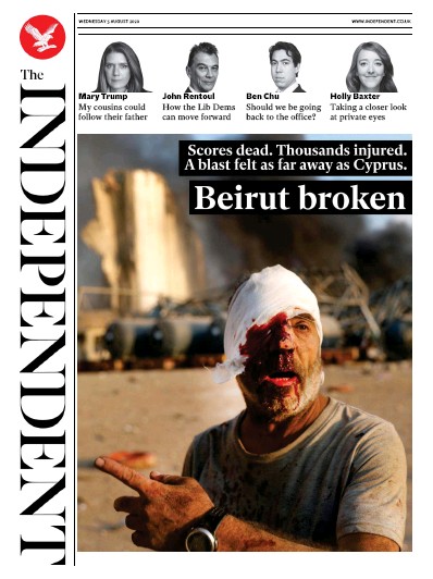The Independent Newspaper Front Page for 5 August 2020