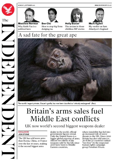 The Independent Newspaper Front Page for 5 September 2016