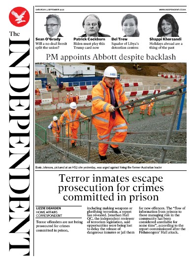 The Independent Newspaper Front Page for 5 September 2020
