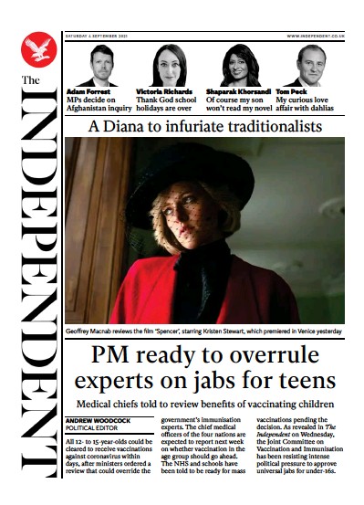 The Independent (UK) Newspaper Front Page for 5 September 2021