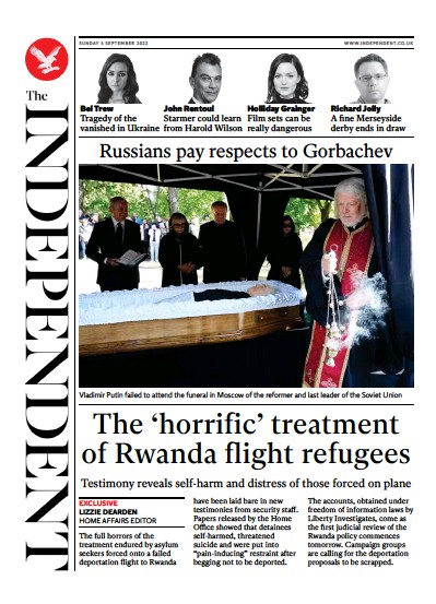 The Independent (UK) Newspaper Front Page for 5 September 2022