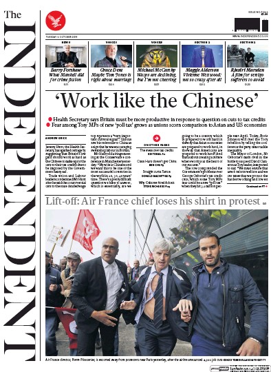 The Independent Newspaper Front Page for 6 October 2015