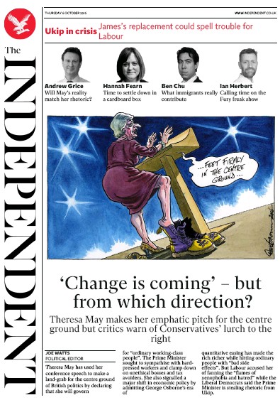 The Independent Newspaper Front Page for 6 October 2016