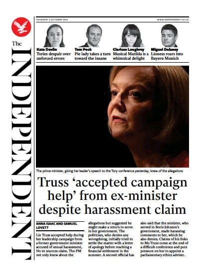 The Independent Newspaper Front Page for 6 October 2022