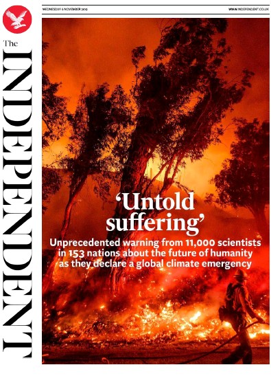 The Independent Newspaper Front Page for 6 November 2019