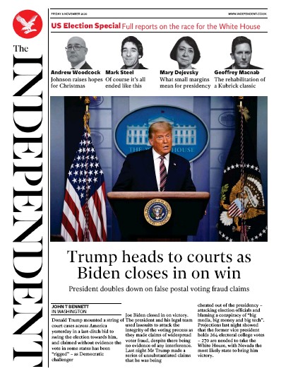 The Independent Newspaper Front Page for 6 November 2020