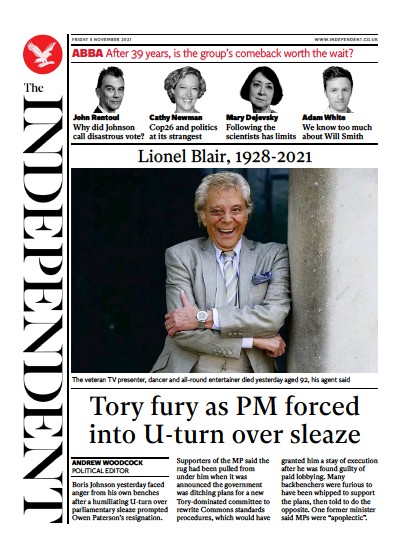 The Independent (UK) Newspaper Front Page for 6 November 2021