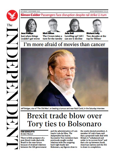 The Independent (UK) Newspaper Front Page for 6 November 2022